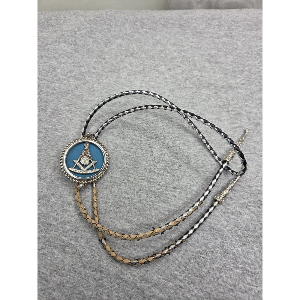 Vintage Masonic Large Heavy Blue Bolo Tie Freemason Collectible